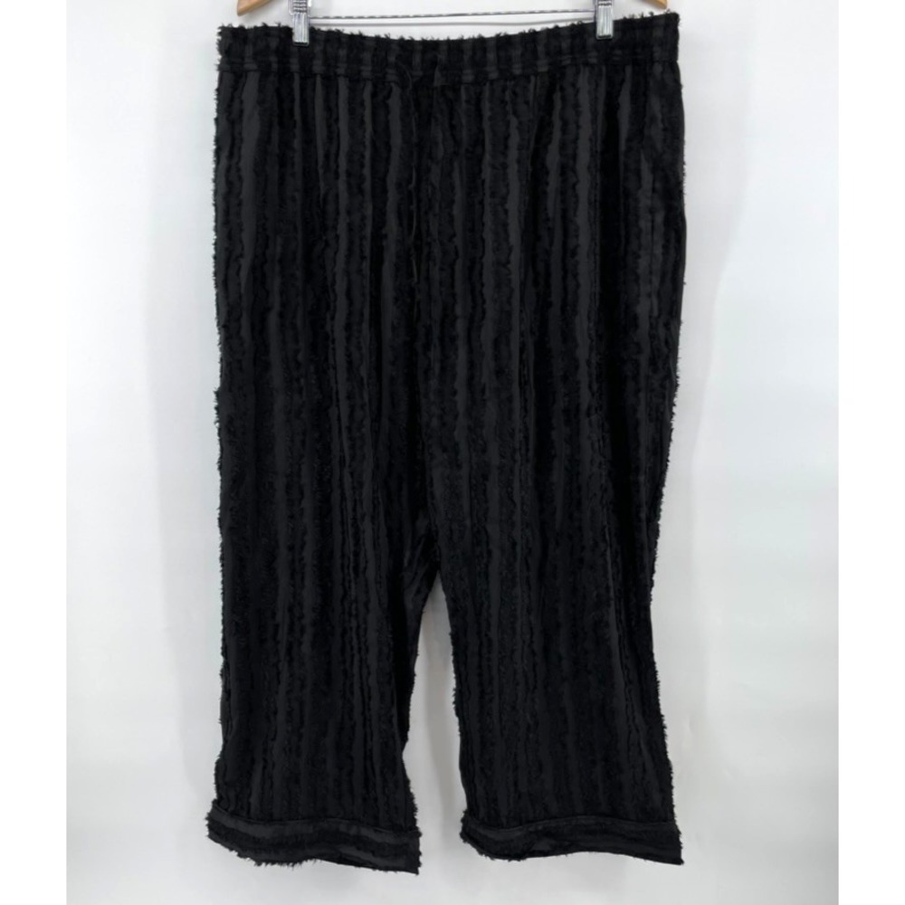 BURU Cropped Straight Leg Everyday Pants Black Fringe Drawstring Women's Plus 1X